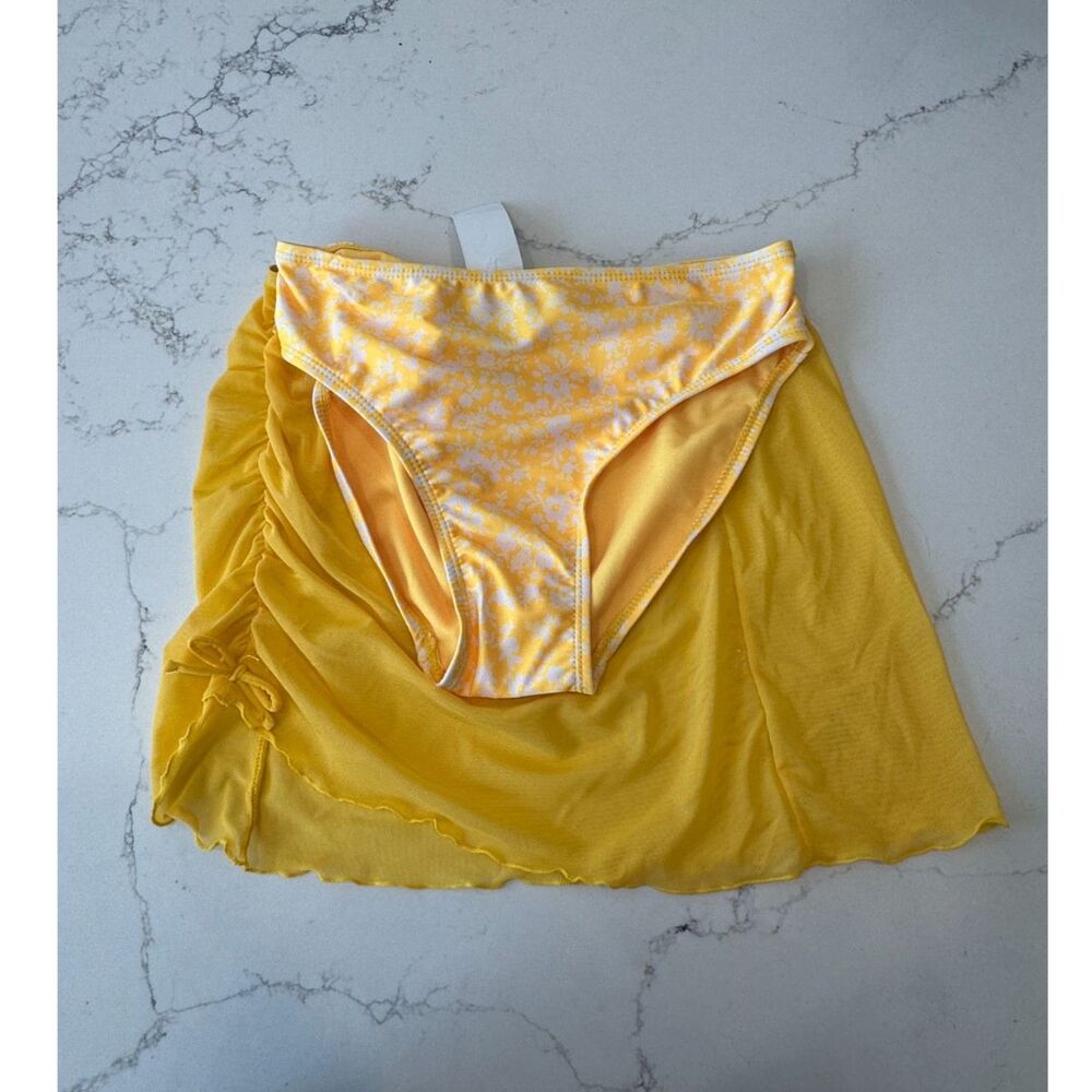 NWT Breaking Waves Yellow Floral Bikini Bottom and Cover-up Size Girls XL